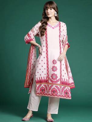 Ethnic Motifs Embroidered Panelled Pure Cotton Kurta with Trousers & Dupatta 5