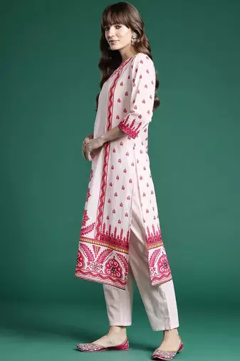 Ethnic Motifs Embroidered Panelled Pure Cotton Kurta with Trousers & Dupatta