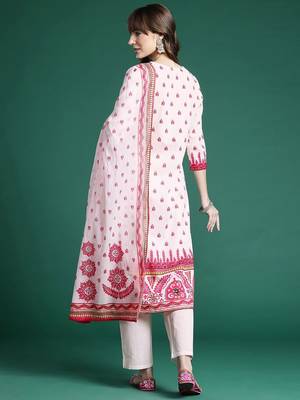 Ethnic Motifs Embroidered Panelled Pure Cotton Kurta with Trousers & Dupatta 7