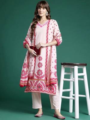 Ethnic Motifs Embroidered Panelled Pure Cotton Kurta with Trousers & Dupatta 8
