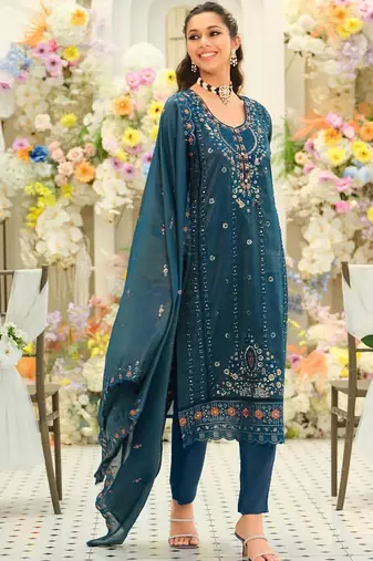 Women Ethnic Motifs Embroidered Regular Thread Work Kurta with Trousers & With Dupatta