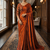 Copper Color Plain Satin Silk Blend Saree