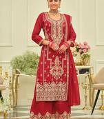 Ethnic Motifs Embroidered Straight Kurta With Palazzos & Dupatta