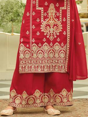 Ethnic Motifs Embroidered Straight Kurta With Palazzos & Dupatta 6