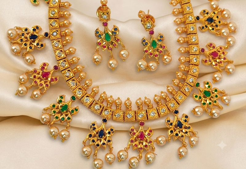 Multicolor guttapoosalu necklace set