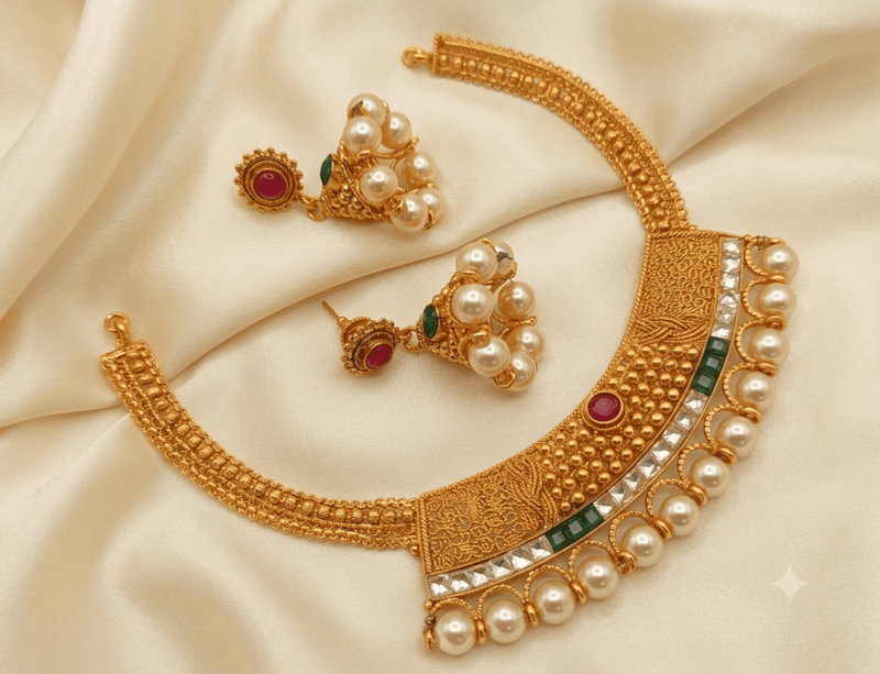 Multicolor necklace set with pearls