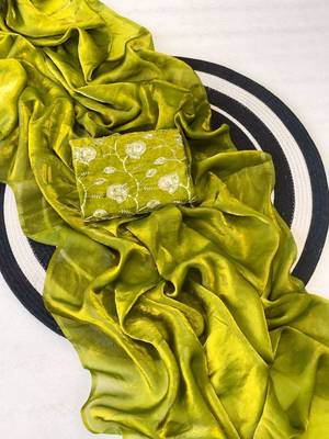 Olive Color Plain Satin Silk Blend Saree 3