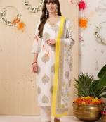 Ethnic Motifs Printed Sequinned Pure Cotton Kurta With Trousers & Dupatta