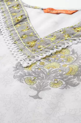 Ethnic Motifs Printed Sequinned Pure Cotton Kurta With Trousers & Dupatta