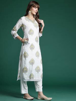 Ethnic Motifs Printed Sequinned Pure Cotton Kurta With Trousers & Dupatta 5