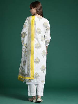 Ethnic Motifs Printed Sequinned Pure Cotton Kurta With Trousers & Dupatta 6