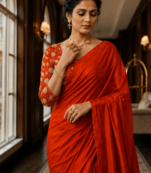 Orange Color Plain Satin Silk Blend Saree