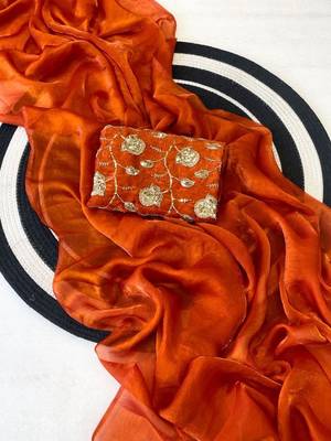 Orange Color Plain Satin Silk Blend Saree 3