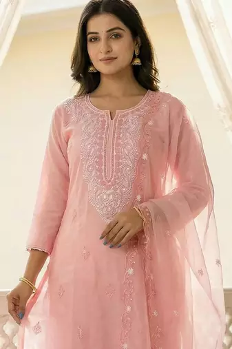 Women Ethnic Motifs Embroidered Regular Thread Work Kurta with Trousers & With Dupatta