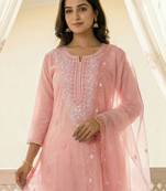 Women Ethnic Motifs Embroidered Regular Thread Work Kurta with Trousers & With Dupatta