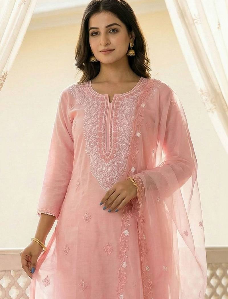 Women Ethnic Motifs Embroidered Regular Thread Work Kurta with Trousers & With Dupatta