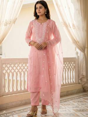 Women Ethnic Motifs Embroidered Regular Thread Work Kurta with Trousers & With Dupatta 2