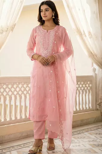 Women Ethnic Motifs Embroidered Regular Thread Work Kurta with Trousers & With Dupatta