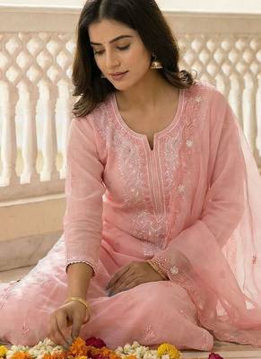 Women Ethnic Motifs Embroidered Regular Thread Work Kurta with Trousers & With Dupatta 5