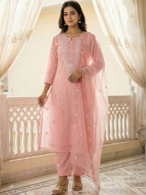 Women Ethnic Motifs Embroidered Regular Thread Work Kurta with Trousers & With Dupatta 6