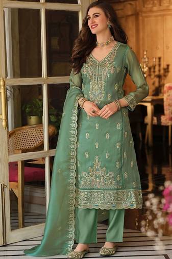 Women Ethnic Motifs Embroidered Regular Thread Work Kurta with Trousers & With Dupatta