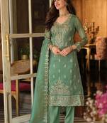 Women Ethnic Motifs Embroidered Regular Thread Work Kurta with Trousers & With Dupatta
