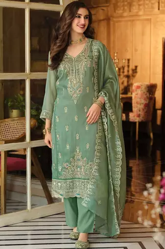 Women Ethnic Motifs Embroidered Regular Thread Work Kurta with Trousers & With Dupatta