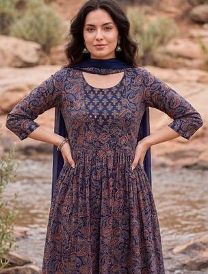 Women Paisley Printed Pleated Mirror Work Pure Cotton Kurta with Trousers & With Dupatta 2