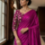 Plum Color Plain Satin Silk Blend Saree