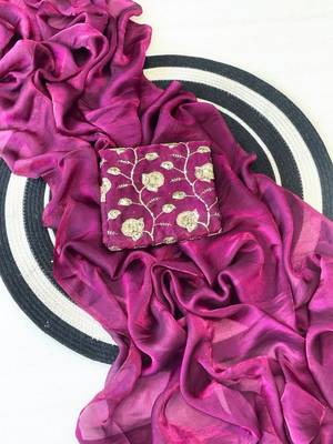 Plum Color Plain Satin Silk Blend Saree 3