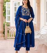 Women Ethnic Motifs Embroidered Tiered Thread Work Kurta with Trousers & With Dupatta