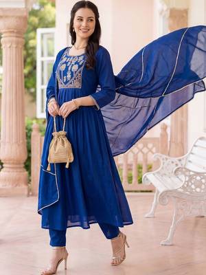 Women Ethnic Motifs Embroidered Tiered Thread Work Kurta with Trousers & With Dupatta 4