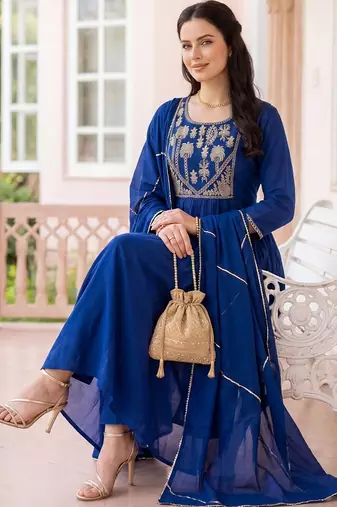 Women Ethnic Motifs Embroidered Tiered Thread Work Kurta with Trousers & With Dupatta