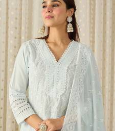 Women Ethnic Motifs Embroidered Regular Thread Work Pure Cotton Kurta with Trousers & With Dupatta