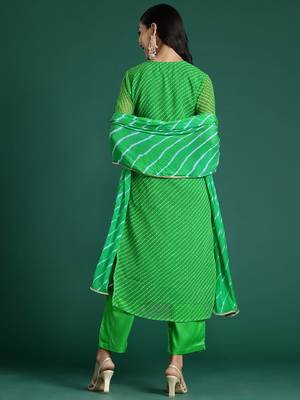 Leheriya Printed Zari Kurta With Trousers & Dupatta 6