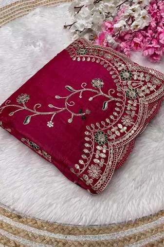 red color codding with thread embroidery work with cutwork border silk blend saree