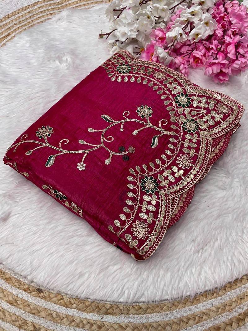 red color codding with thread embroidery work with cutwork border silk blend saree