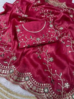 red color codding with thread embroidery work with cutwork border silk blend saree 3