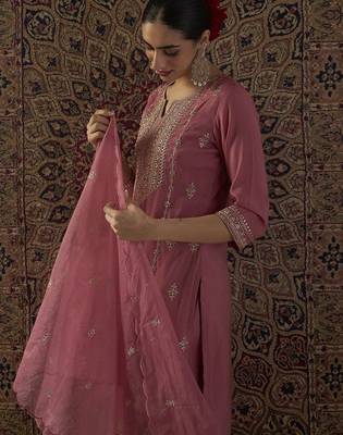 Ethnic Motifs Embroidered Regular Straight Kurta With Palazzos & Dupatta 1