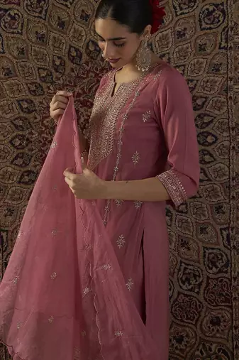 Ethnic Motifs Embroidered Regular Straight Kurta With Palazzos & Dupatta