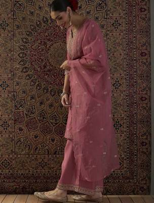 Ethnic Motifs Embroidered Regular Straight Kurta With Palazzos & Dupatta 4