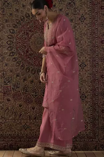 Ethnic Motifs Embroidered Regular Straight Kurta With Palazzos & Dupatta