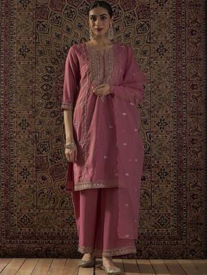 Ethnic Motifs Embroidered Regular Straight Kurta With Palazzos & Dupatta 5