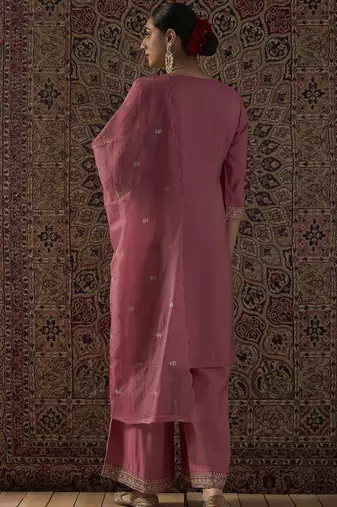 Ethnic Motifs Embroidered Regular Straight Kurta With Palazzos & Dupatta
