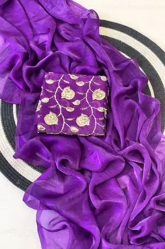 Purple Color Plain Satin Silk Blend Saree