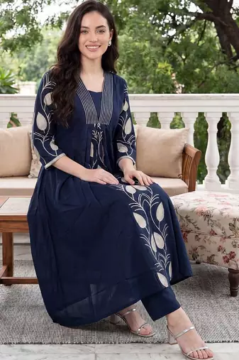 Women Floral Printed Empire Pure Cotton Kurta with Trousers