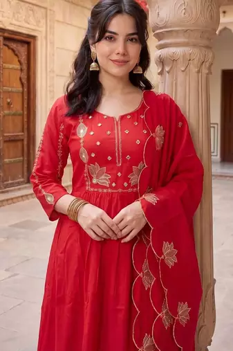 Women Ethnic Motifs Embroidered Regular Thread Work Kurta with Trousers & With Dupatta
