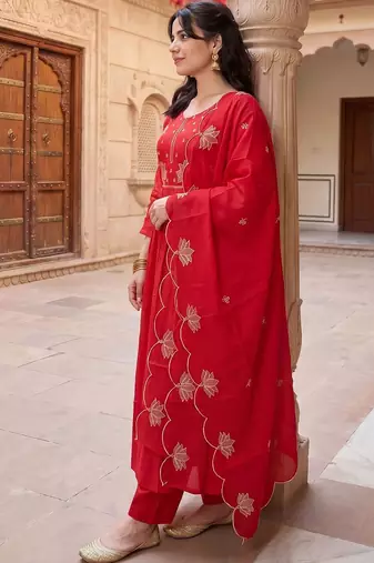 Women Ethnic Motifs Embroidered Regular Thread Work Kurta with Trousers & With Dupatta