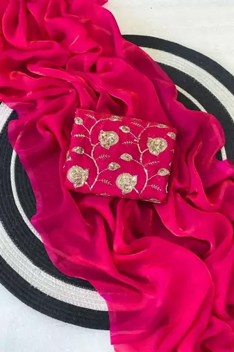 Red Color Plain Satin Silk Blend Saree