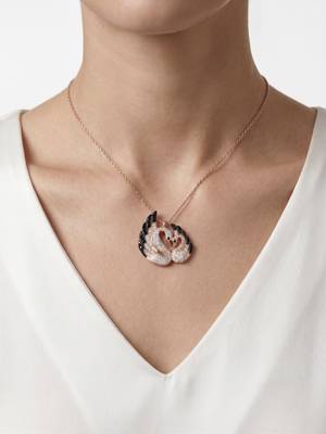 925 Sterling Silver Rose Gold Black & White CZ Swan Couple Pendant Necklace Set  for Women 1